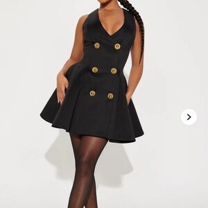 Fashion Nova Black Skater Skirt with Gold Buttons